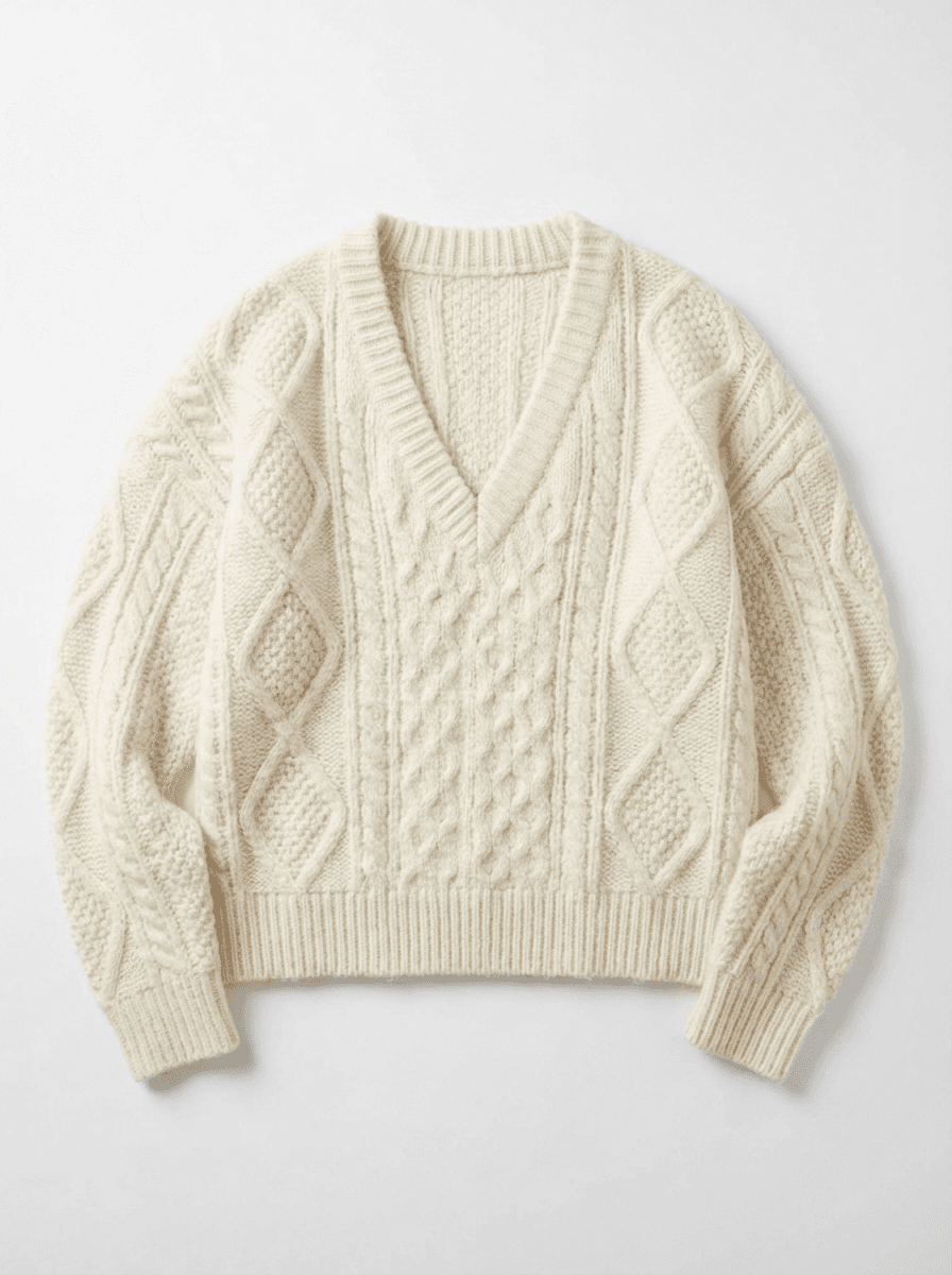 아이보리 케이블 브이넥